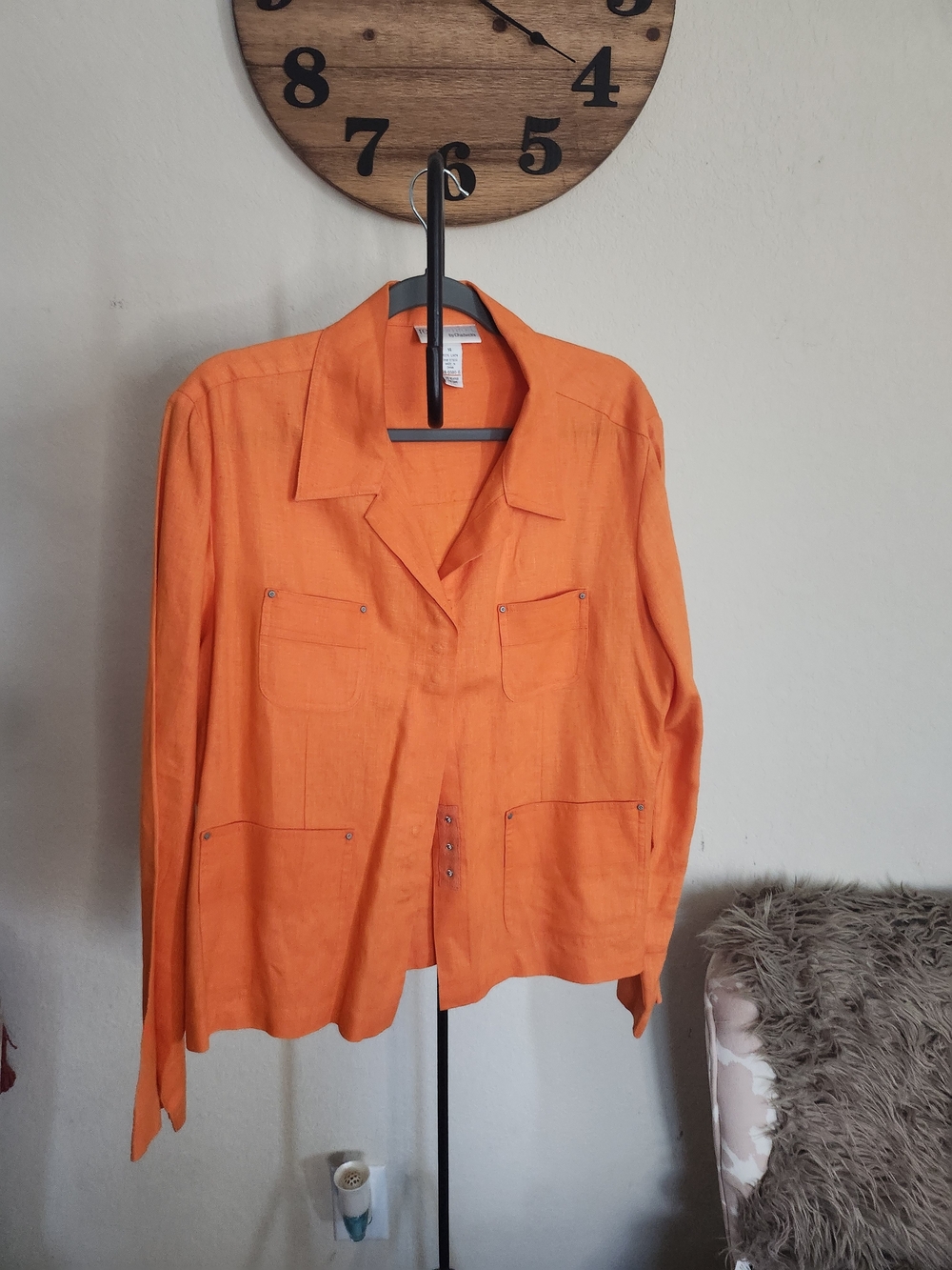 Chadwicks Linen Orange Button-Front Lightweight Shirt Jacket